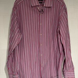 Hugo Boss Red and White Striped Casual Shirt
